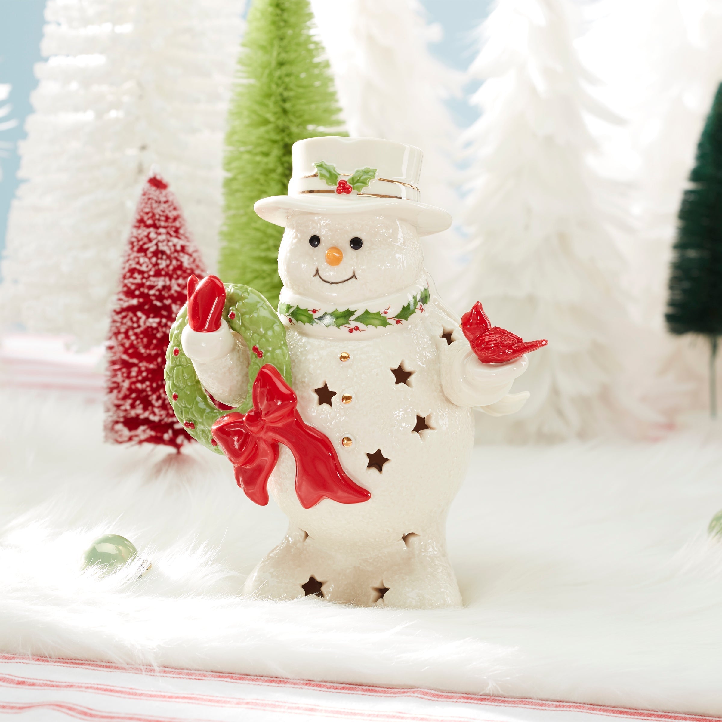 Lenox Everyday Flatware Happy Holly Days Snowman Holding Wreath Figurine - Image 3