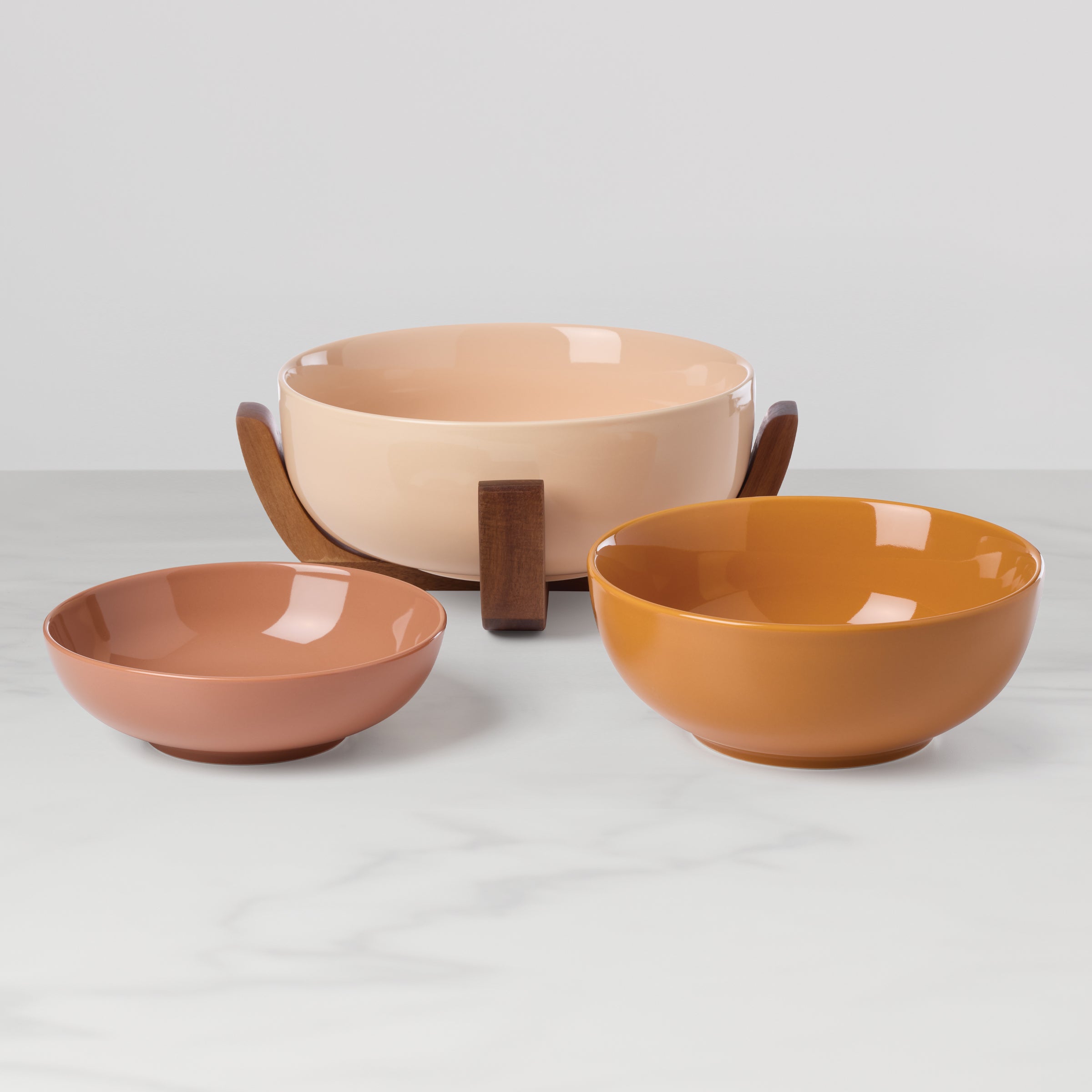 Lenox Everyday Flatware 24 Seven Sunbaked 3-Piece Nesting Bowl Set with Wood Stand - Image 2
