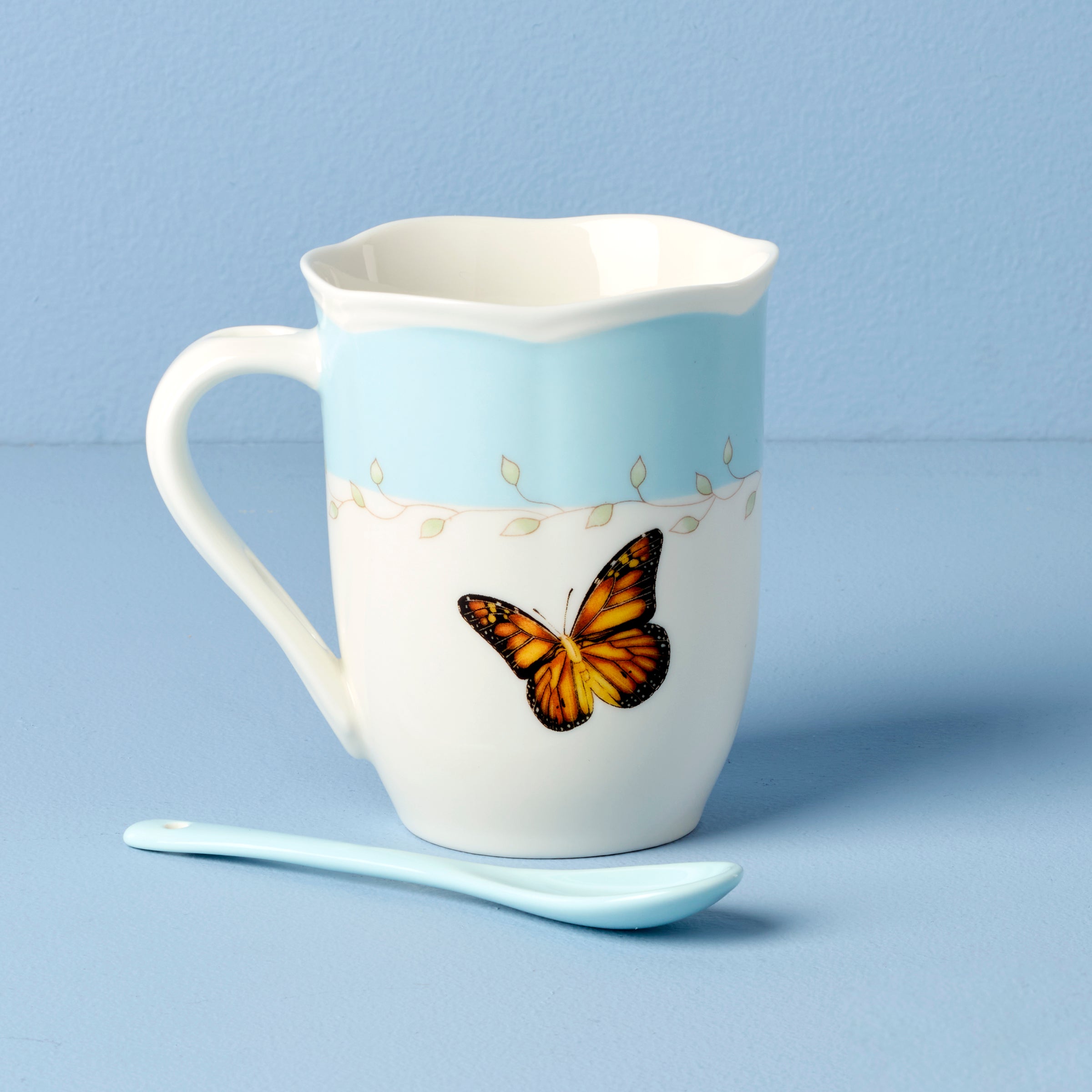 Lenox Everyday Flatware Butterfly Meadow Blue Mugs with Spoons, Set of 2 - Image 4