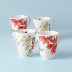 Lenox Everyday Flatware Butterfly Meadow Holiday Mugs, Set of 4