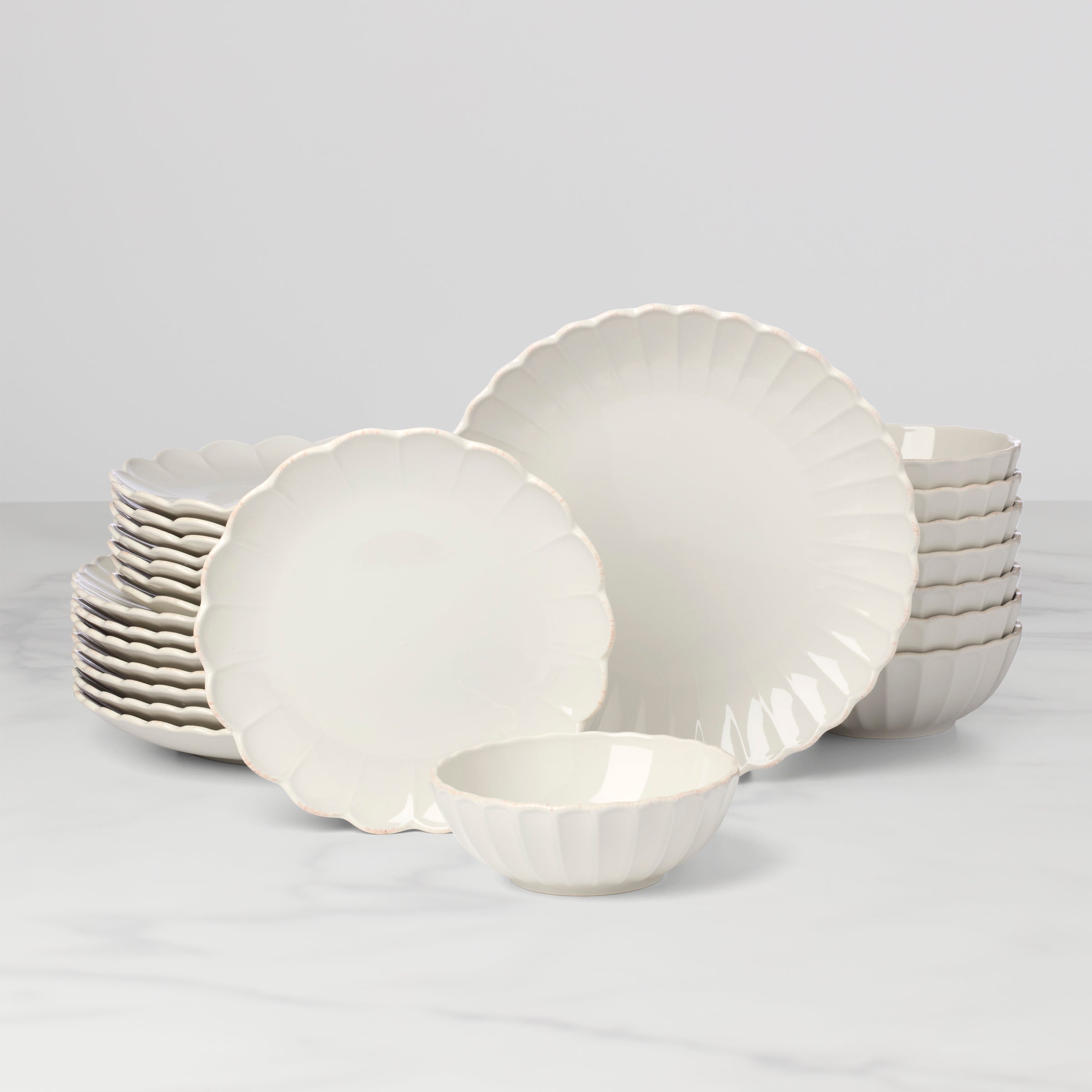 Lenox Everyday Flatware French Perle Scallop White 24-Piece Dinnerware Set