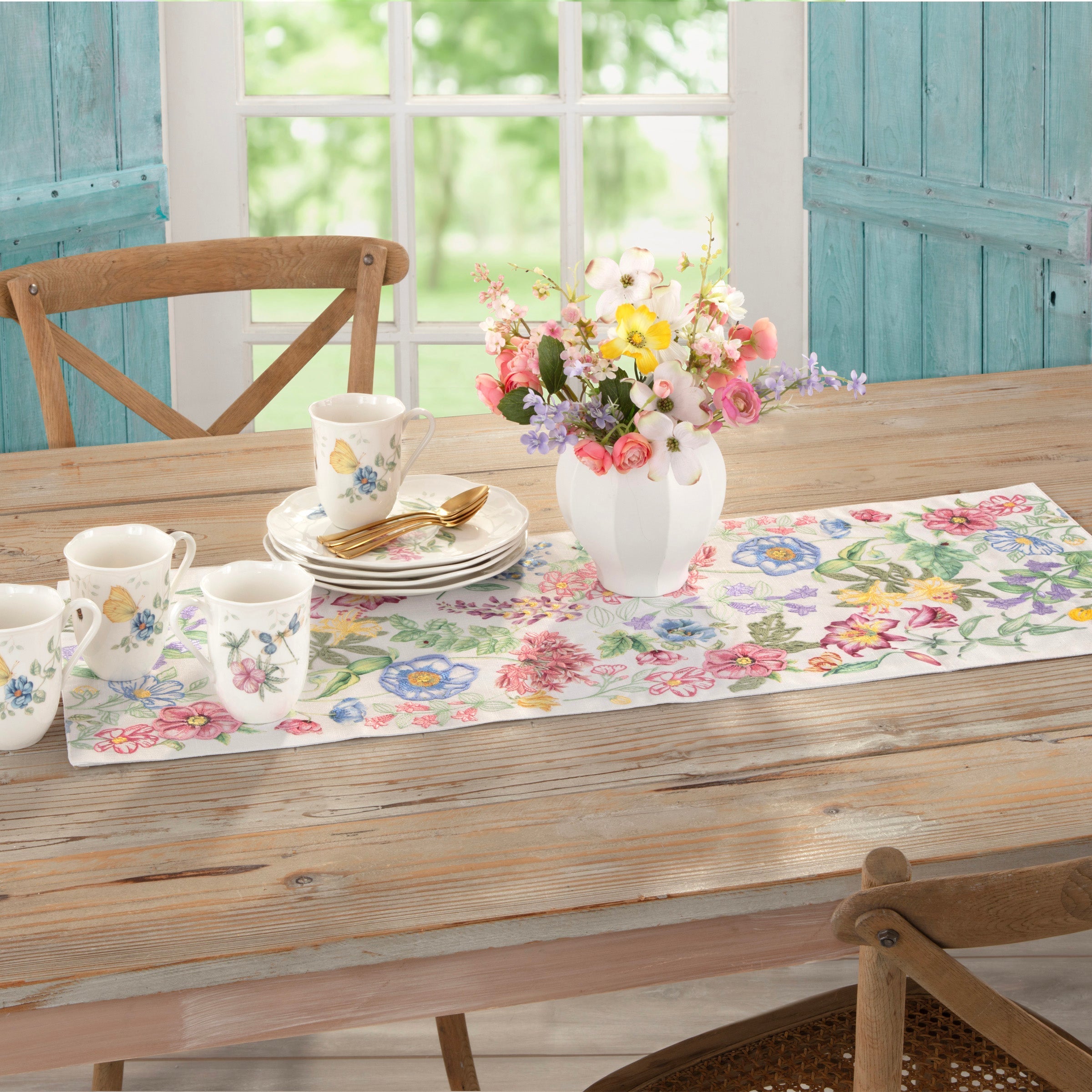 Lenox Everyday Flatware Butterfly Meadow Garden Embroidered Centerpiece Table Runner - Image 2