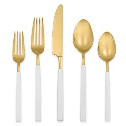 Lenox Everyday Flatware Marion Gold with White Enamel Handle 5-Piece Place Setting