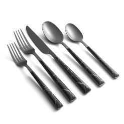 Lenox Everyday Flatware Eivin Mirror with Black Marble Handle 20-Piece Flatware Set