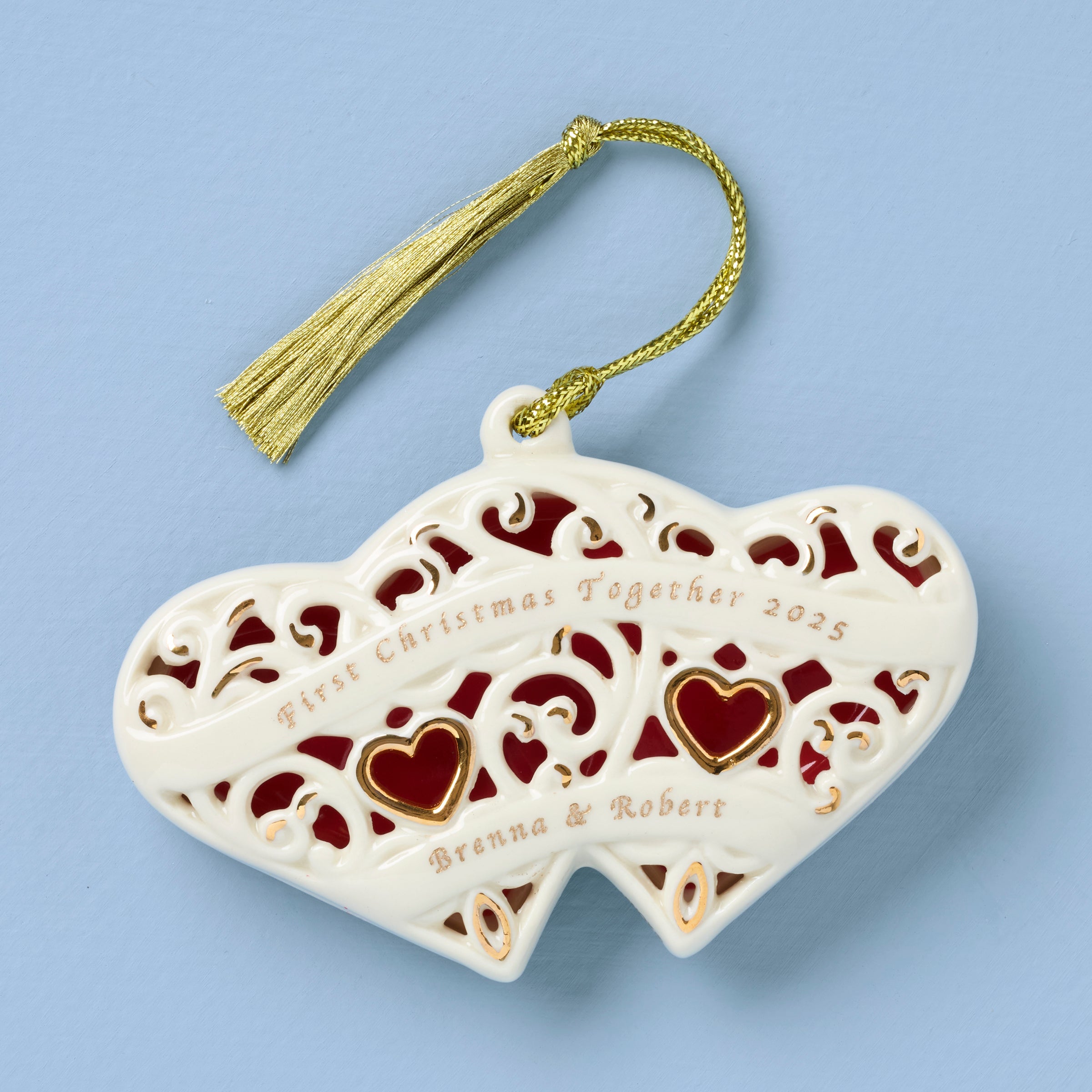 Lenox Everyday Flatware Personalized Two Hearts One Love Ornament