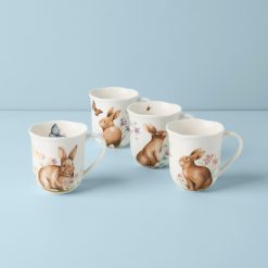 Lenox Everyday Flatware Butterfly Meadow Bunny Mugs, Set of 4