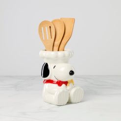 Lenox Everyday Flatware Chef Snoopy Figural Utensil Crock 4-Piece Set