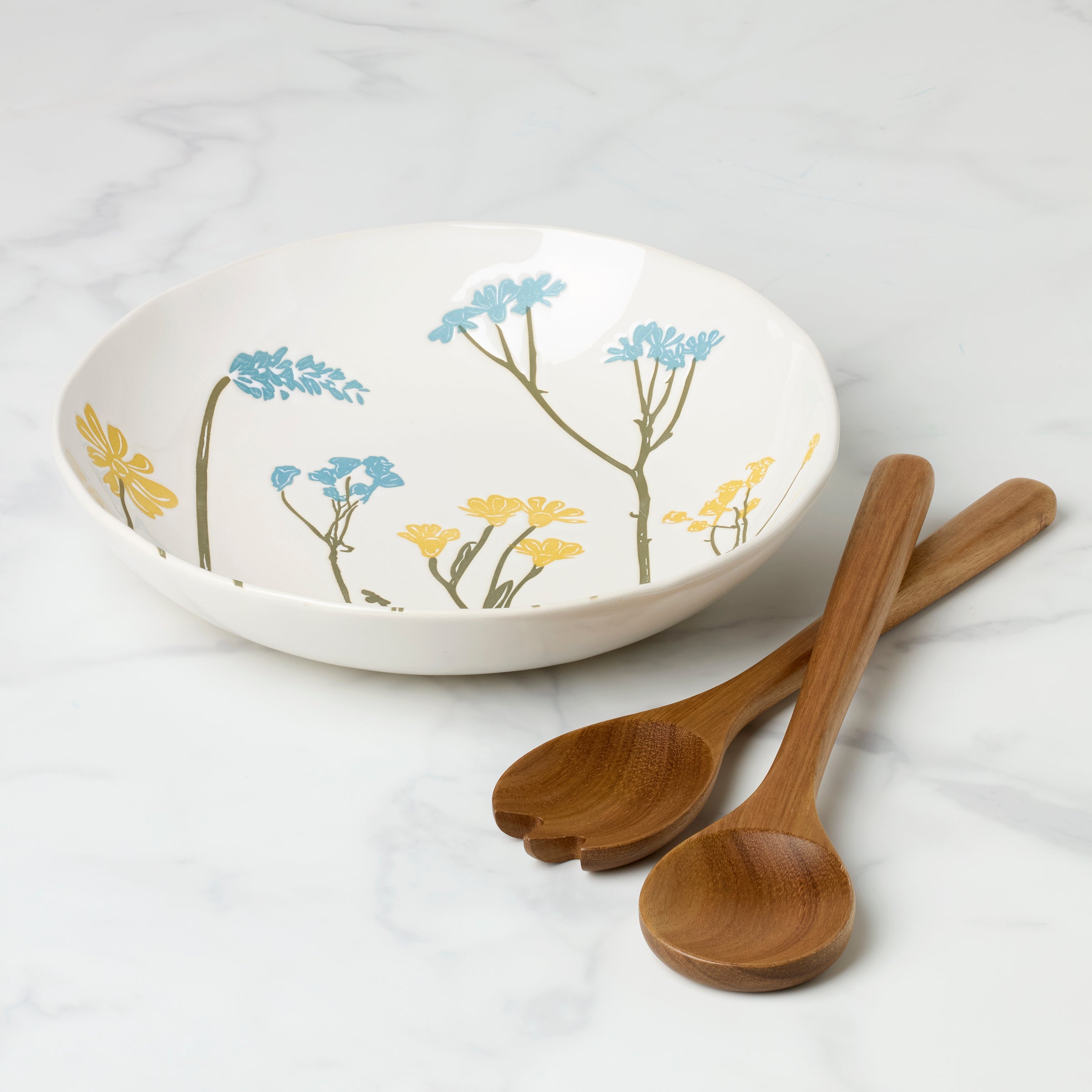 Lenox Everyday Flatware Wildflowers Salad Bowl with Servers