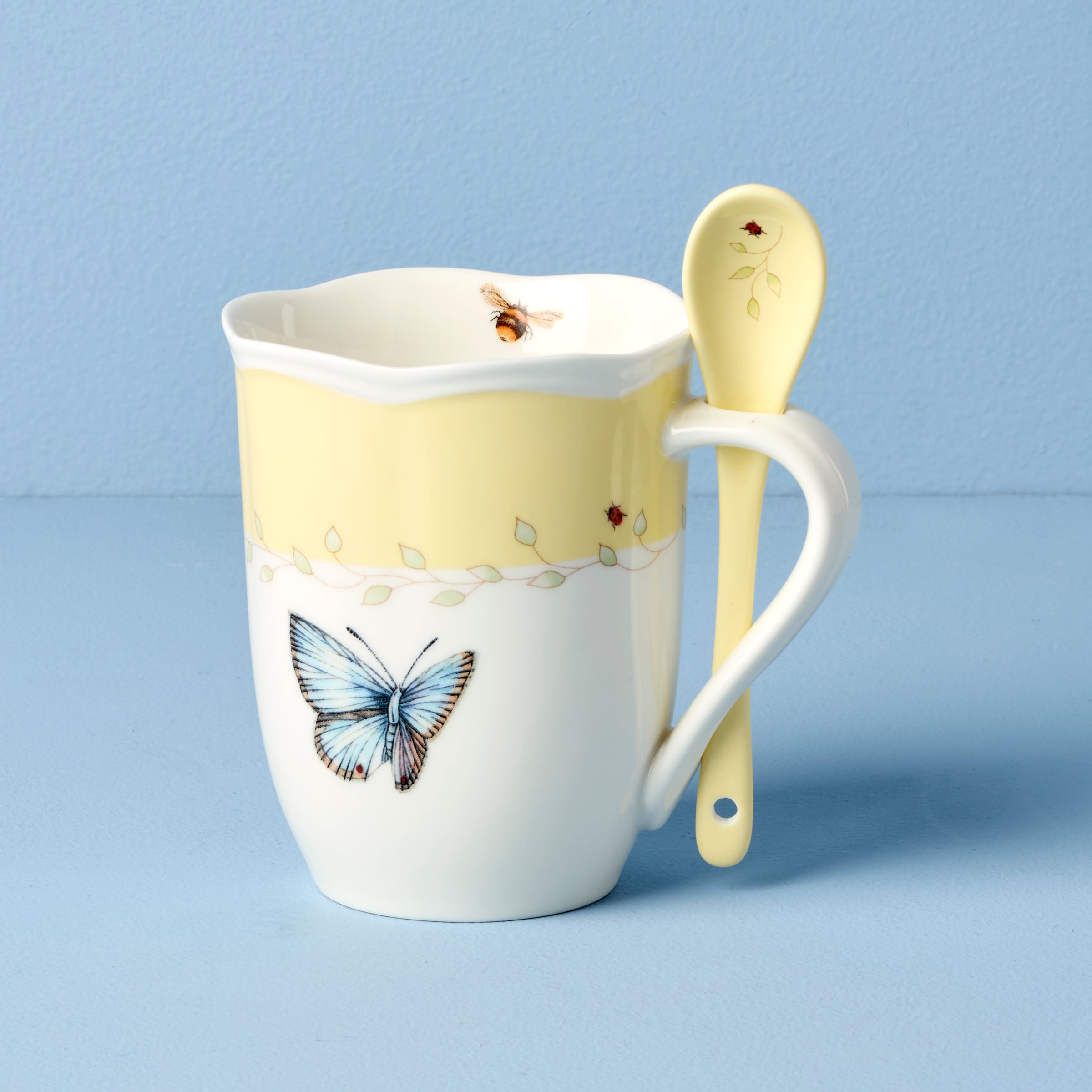 Lenox Everyday Flatware Butterfly Meadow Yellow Mugs with Spoons, Set of 2 - Image 3