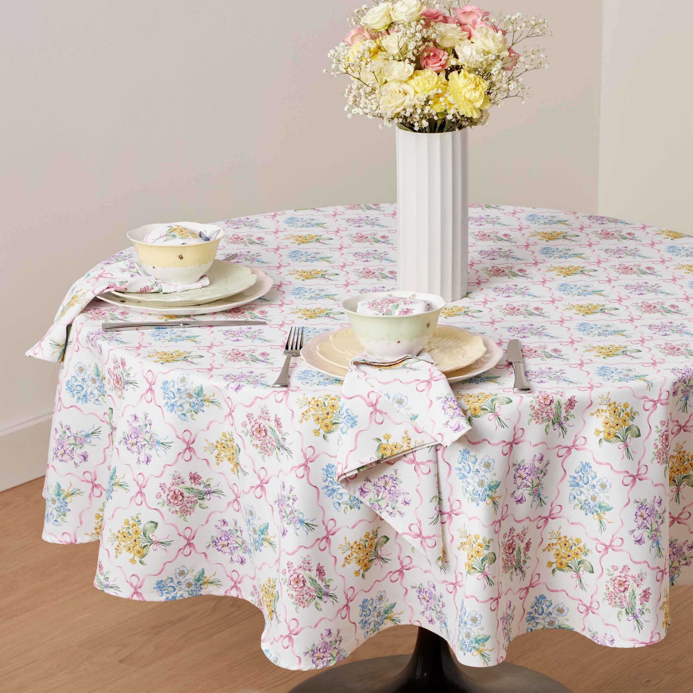 Lenox Everyday Flatware Bouquet Ribbon 70x70 Round Tablecloth - Image 2
