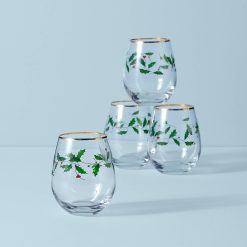 Lenox Everyday Flatware Holiday Stemless Wine Glasses, Set of 4
