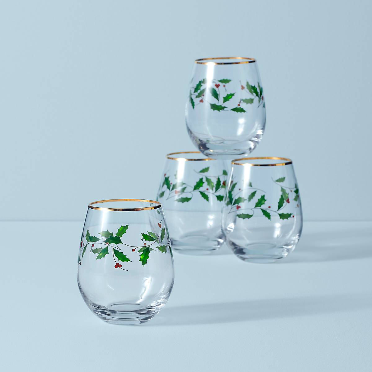 Lenox Everyday Flatware Holiday Stemless Wine Glasses, Set of 4