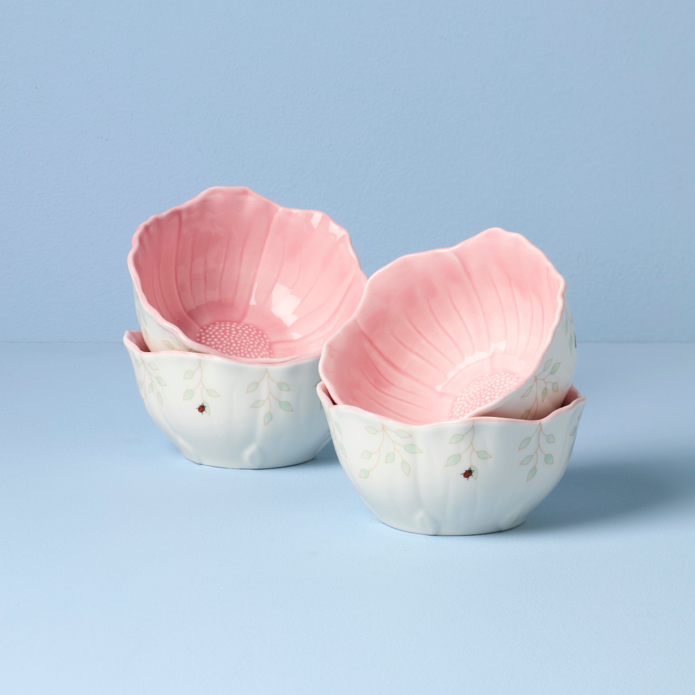 Lenox Everyday Flatware Butterfly Meadow Floral Pink Dessert Bowls, Set of 4