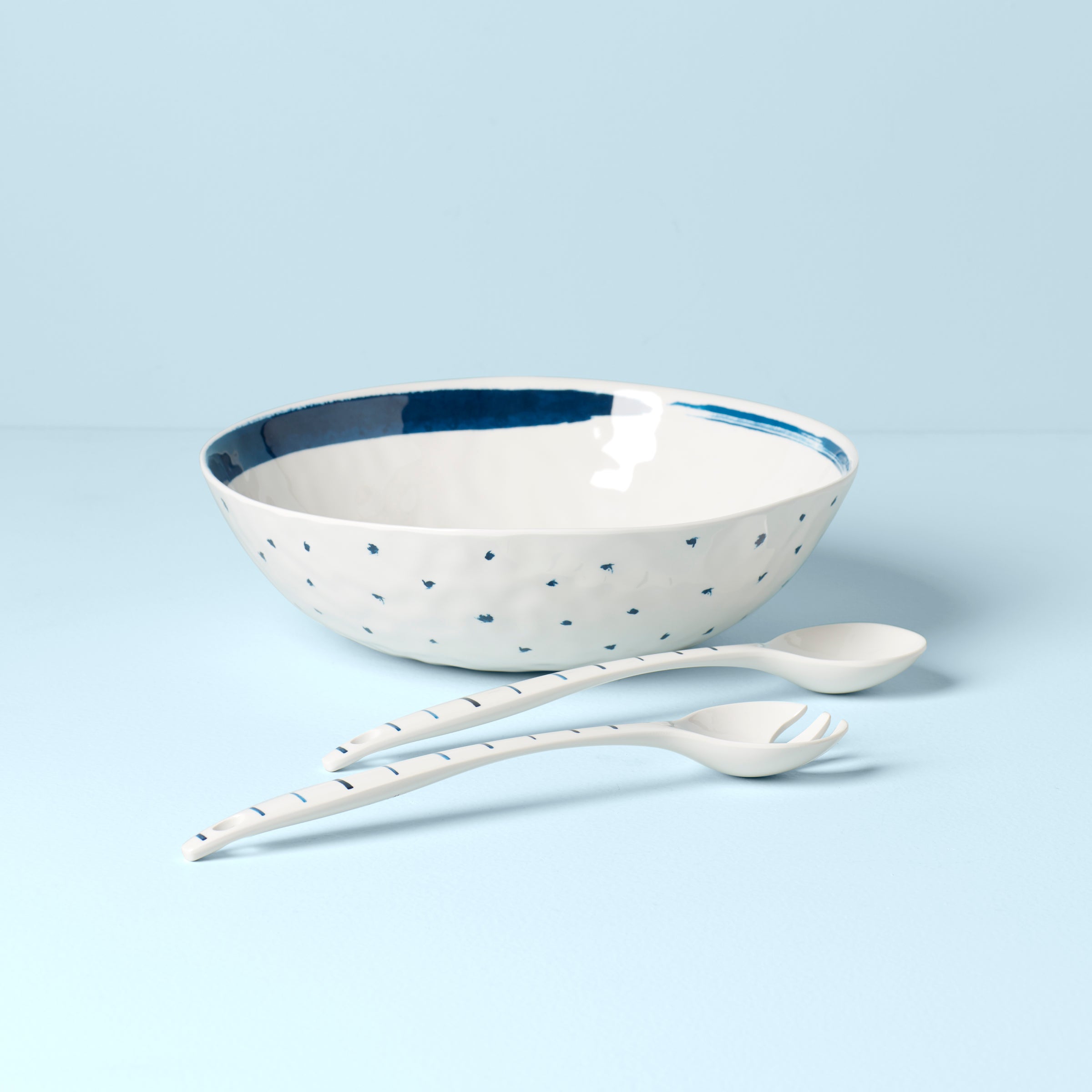 Lenox Everyday Flatware Blue Bay Melamine Salad Bowl With Servers - Image 2