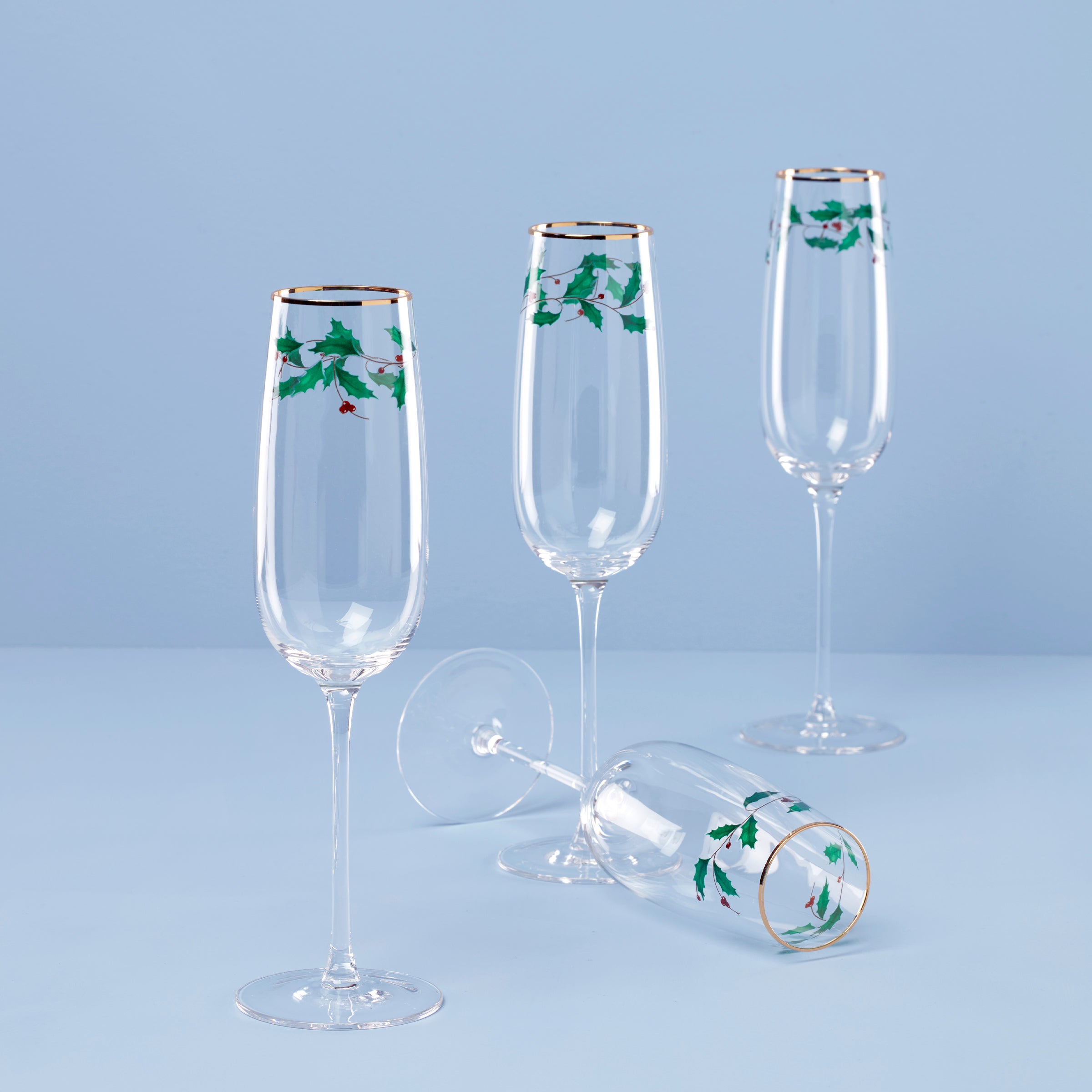 Lenox Everyday Flatware Holiday Decal Flute Glasses, Set of 4