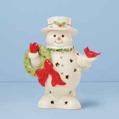 Alternative view of Lenox Everyday Flatware Happy Holly Days Snowman Holding Wreath Figurine