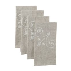 Lenox Everyday Flatware French Perle Linen Embroidered Dinner Napkins, Set of 4