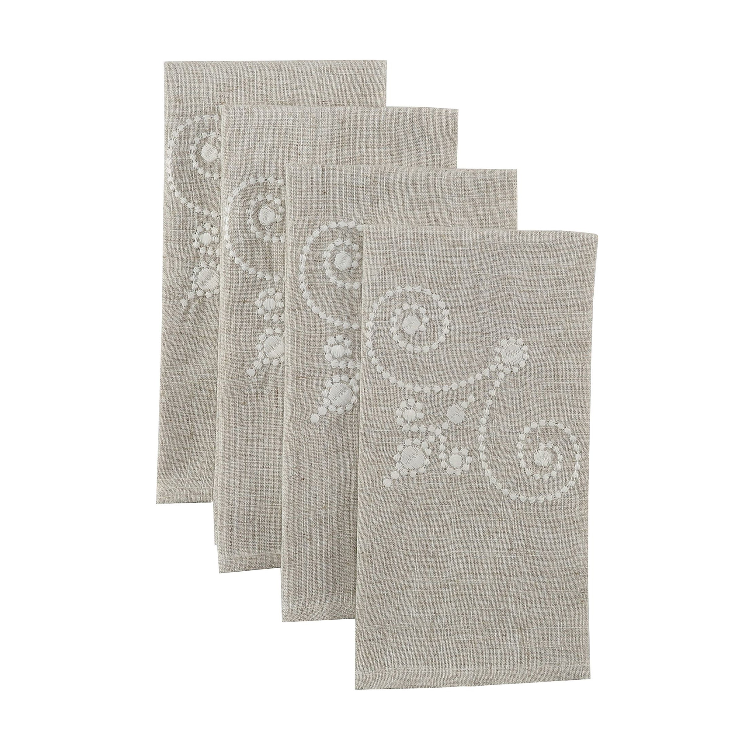 Lenox Everyday Flatware French Perle Linen Embroidered Dinner Napkins, Set of 4