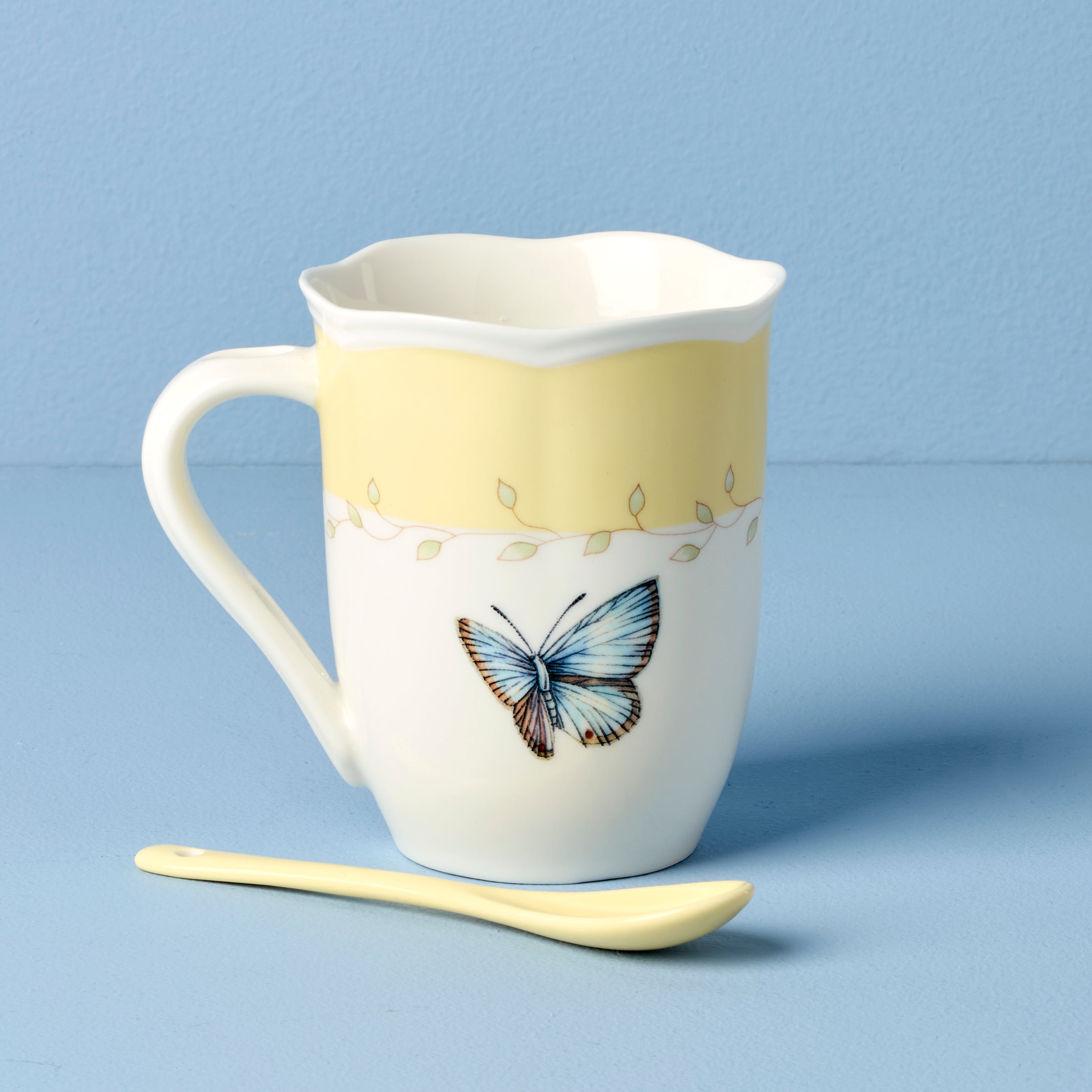 Lenox Everyday Flatware Butterfly Meadow Yellow Mugs with Spoons, Set of 2 - Image 4