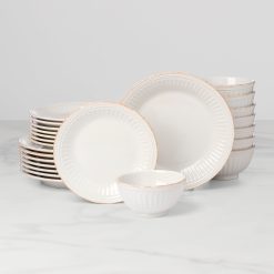 Lenox Everyday Flatware French Perle Groove White 24-Piece Dinnerware Set