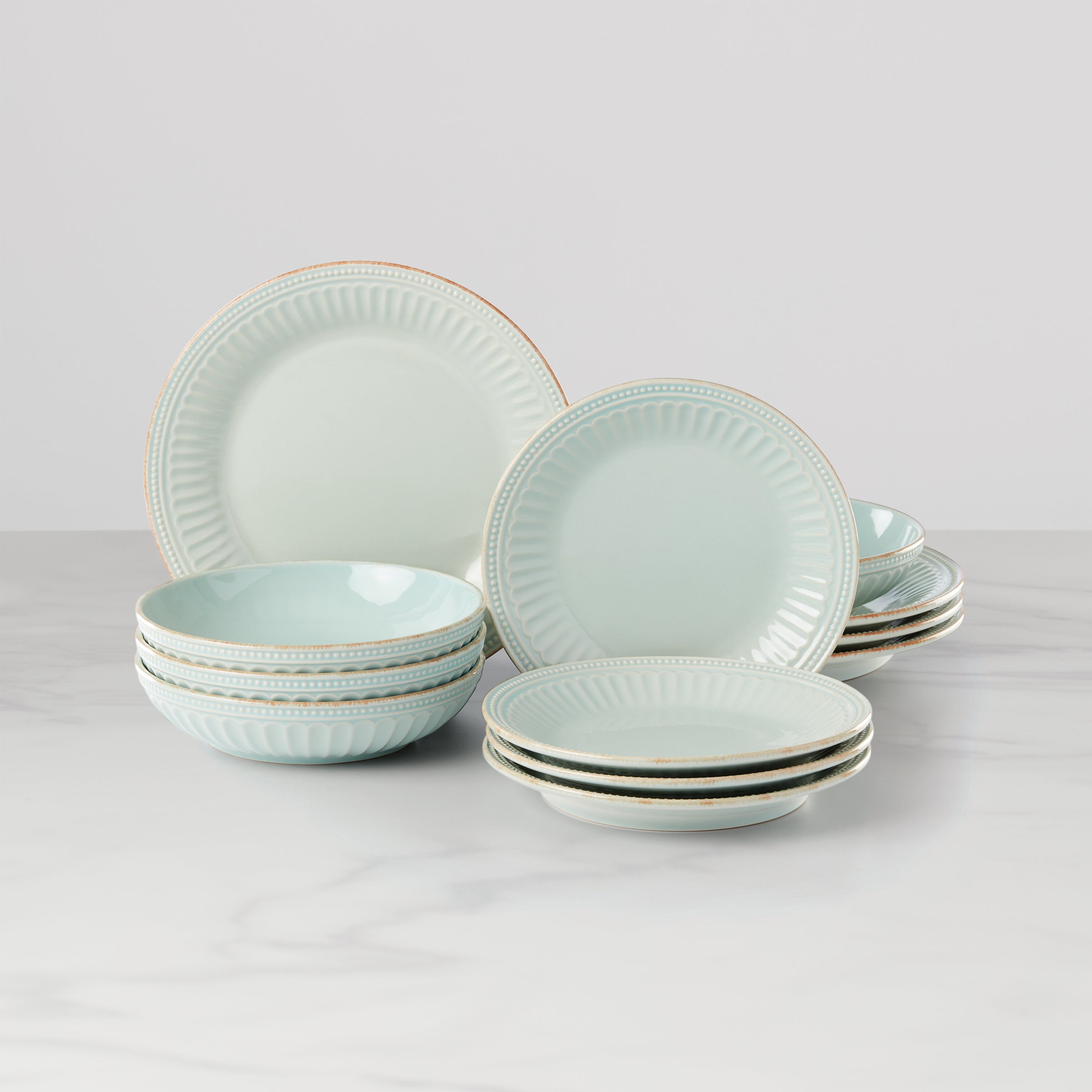 Lenox Everyday Flatware French Perle Groove Ice Blue 12-Piece Dinnerware Set